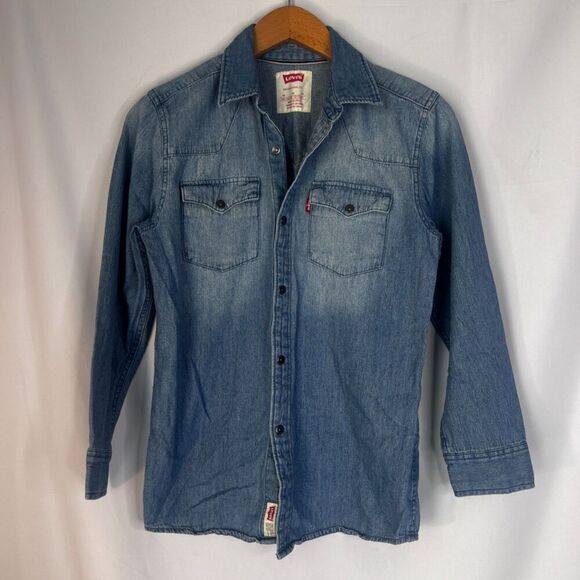 Levis Denim Blue Jean Button Up Cotton Shirt Youth Size Medium 10-12 YRS - Picture 4 of 9
